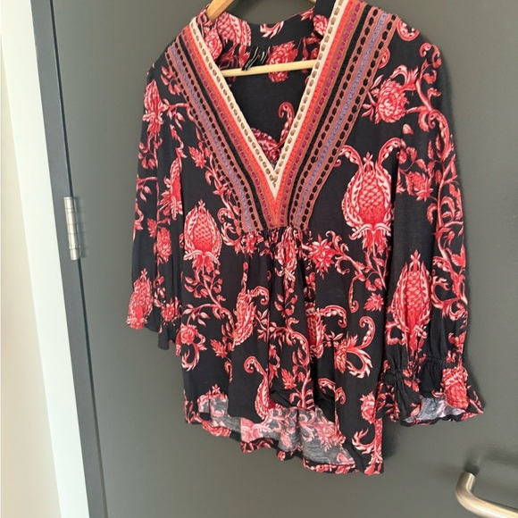 BLANK London (Anthropologie) M EUC V-Neck Blouse - Black and Red Floral- boho - Picture 7 of 14